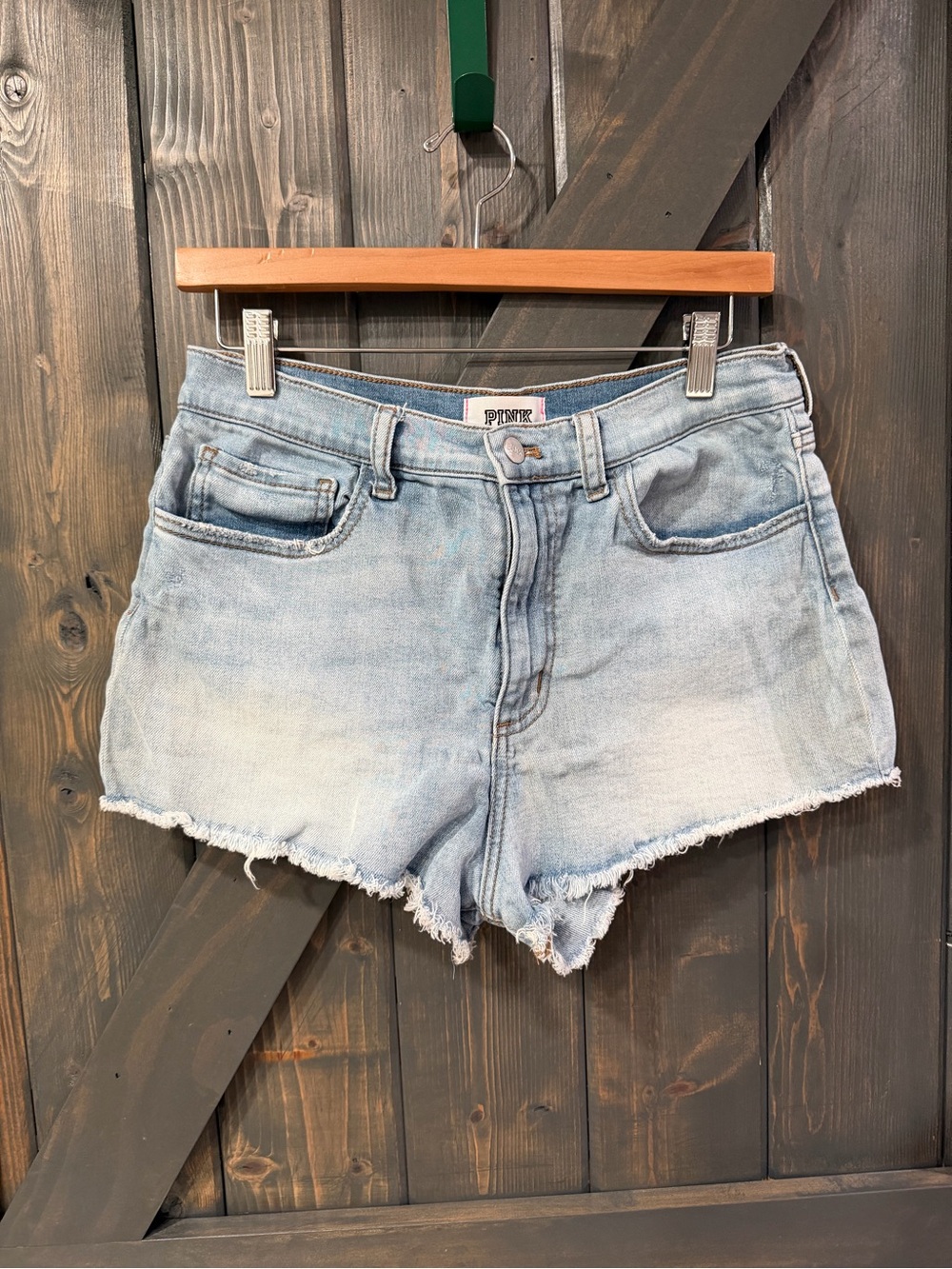 PINK Victoria's Secret Light Wash Denim Cutoff Shorts high waist sz 10